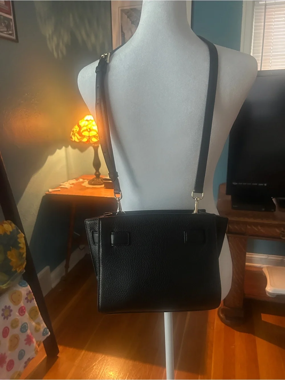 Michael Kors Black Pebbled Leather Satchel with Gold-Tone Padlock - Picture 3 of 10